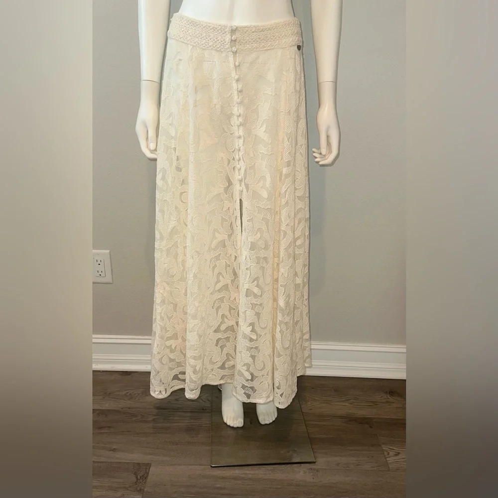 Z&L Europe Free People natural lace boho hippie maxi beach festival skirt S